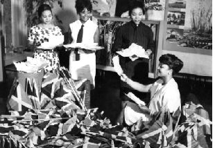 workers sorting flags